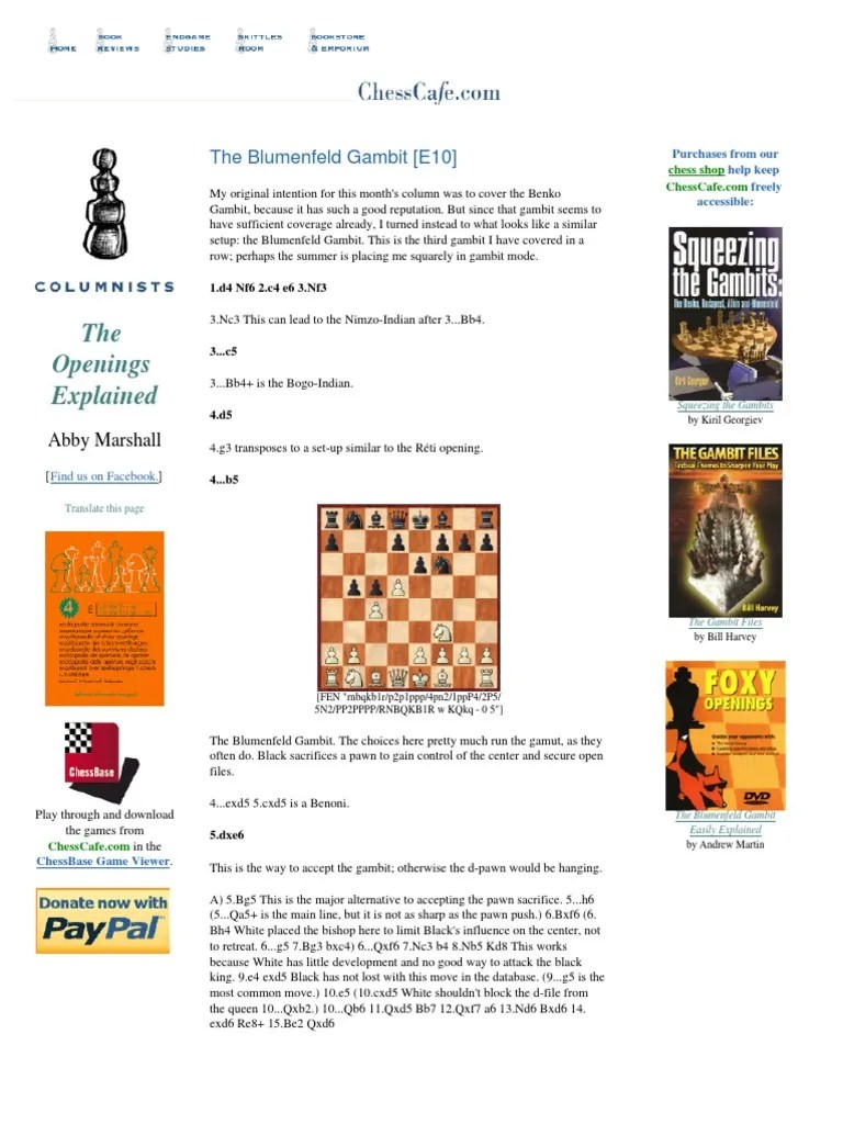 The Blumenfeld Gambit (E10) PDF PDF Traditional Games Chess