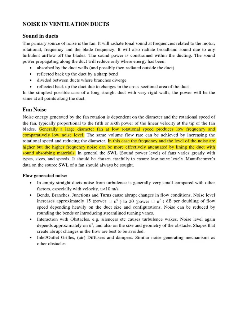 Noise in Ventilation Ducts Sound in Ducts PDF Duct (Flow) Attenuation
