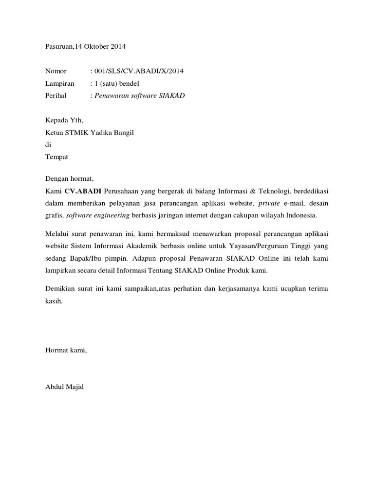 Contoh Surat Penawaran Barang Semi Block Style – Berbagai Contoh