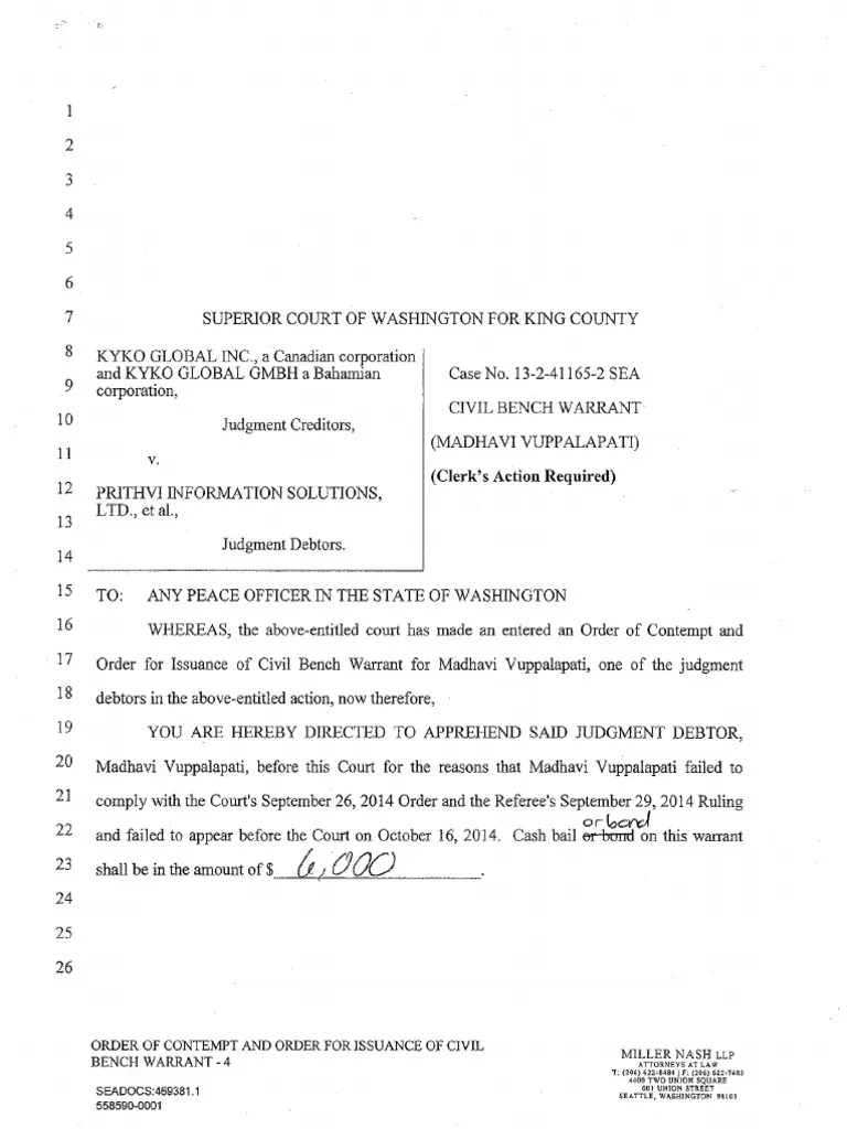 Bench Warrant Issued by Chief Civil Judge of King County