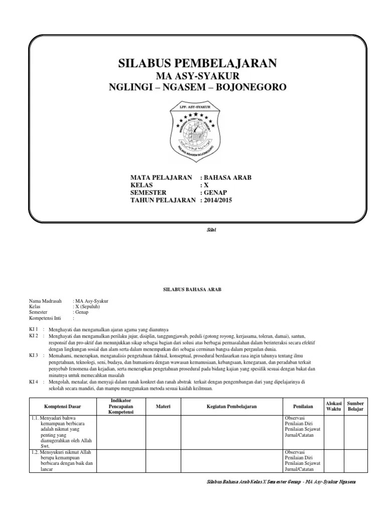 Silabus Bahasa Arab Kelas X Semester Genap.docx