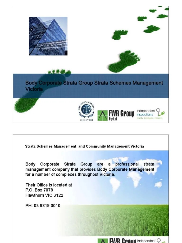 Strata Schemes Management Act VICTORIA Presentation Body Corporate Strata Group PDF