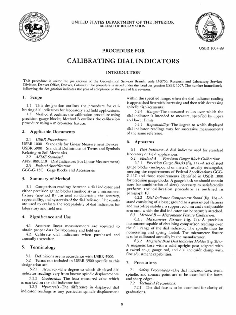 Dial Gauge Calibration Procedure PDF Calibration Accuracy And Precision
