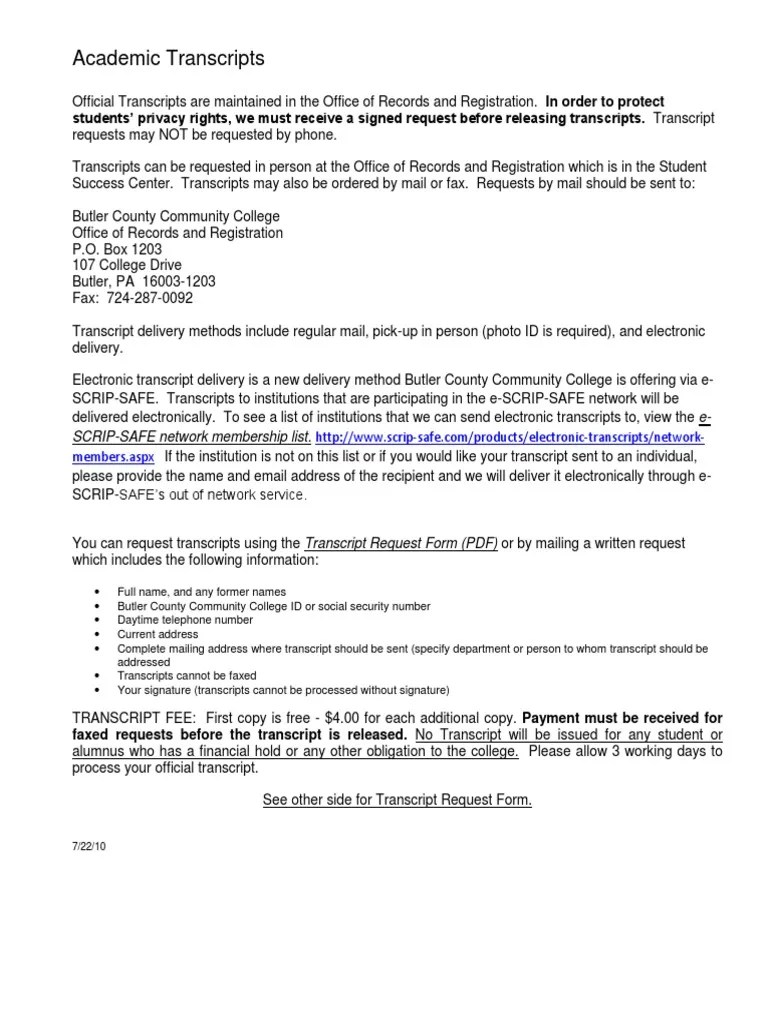 Transcript Request Post Office Box Email