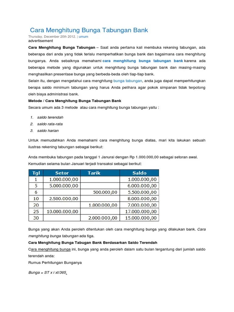 Cara Menghitung Bunga Tabungan Bank