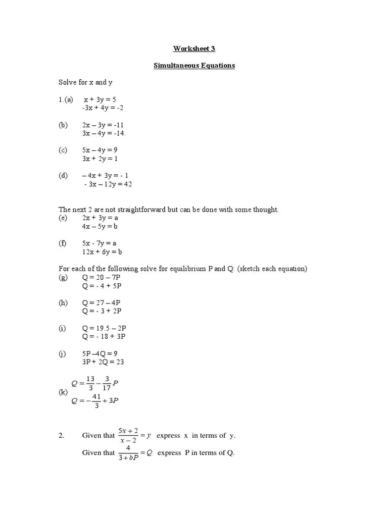 Solving Simultaneous Equations Worksheet with Multiple Systems of