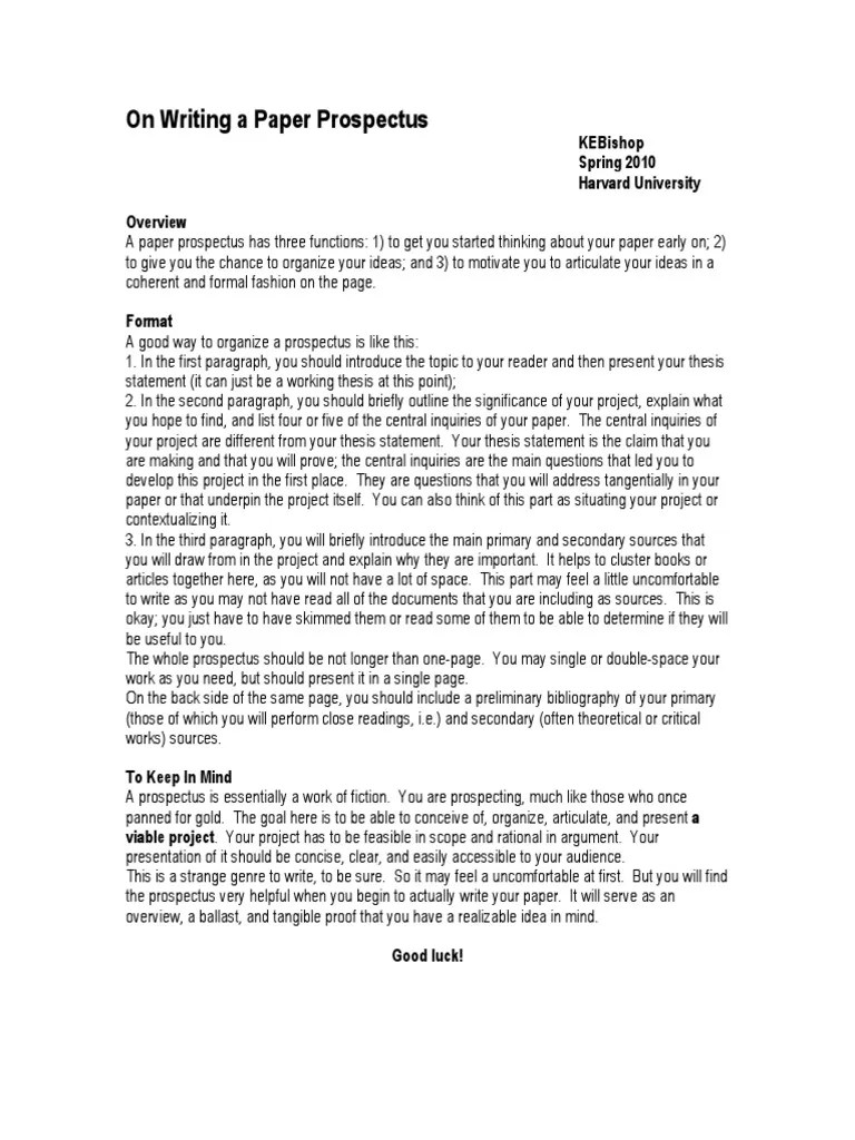 Writing a Prospectus Thesis Paragraph