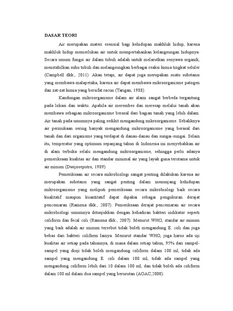 Dasar Teori Uji Kualitas Air MinumMikrobiologi PDF
