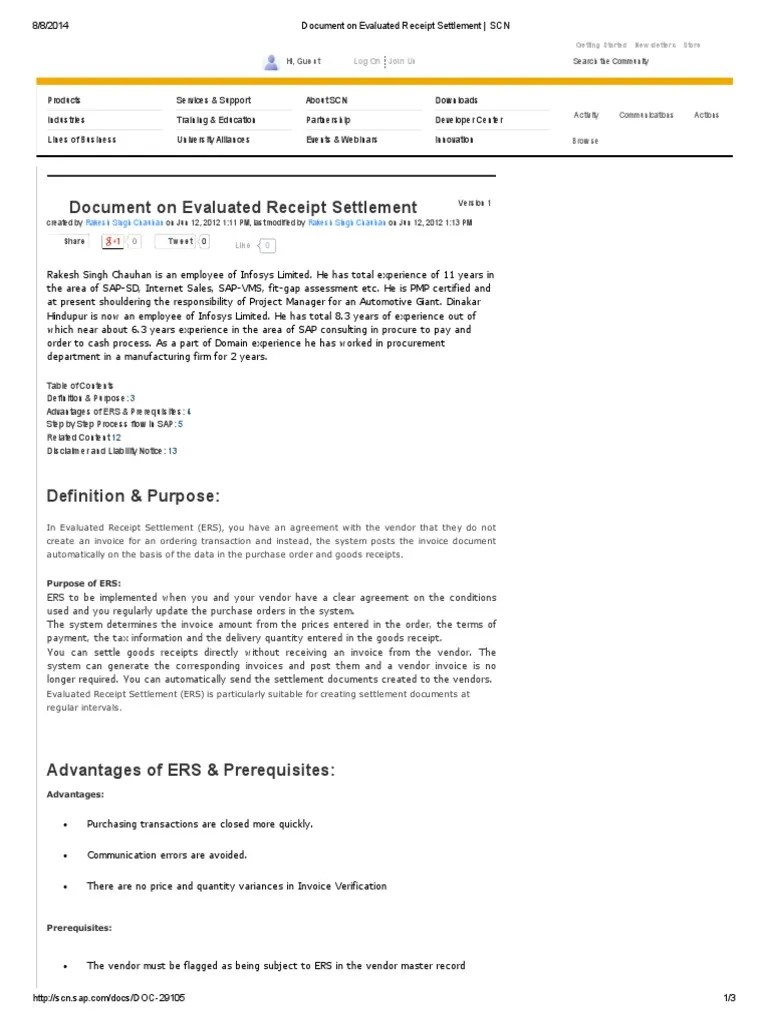 Document on Evaluated Receipt Settlement _ SCN Receipt Invoice