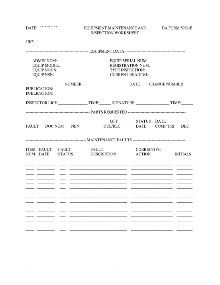 DA Form 5988e Blank Fillable