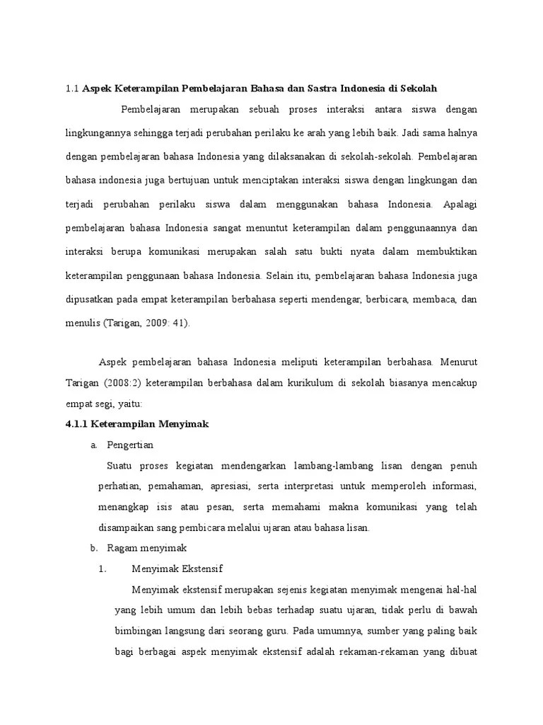 Aspek Keterampilan Pembelajaran Bahasa Dan Sastra Indonesia Di Sekolah | PDF