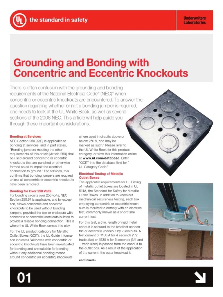 Ul Bonding Around Concentric Knockouts PDF Electrical Conductor