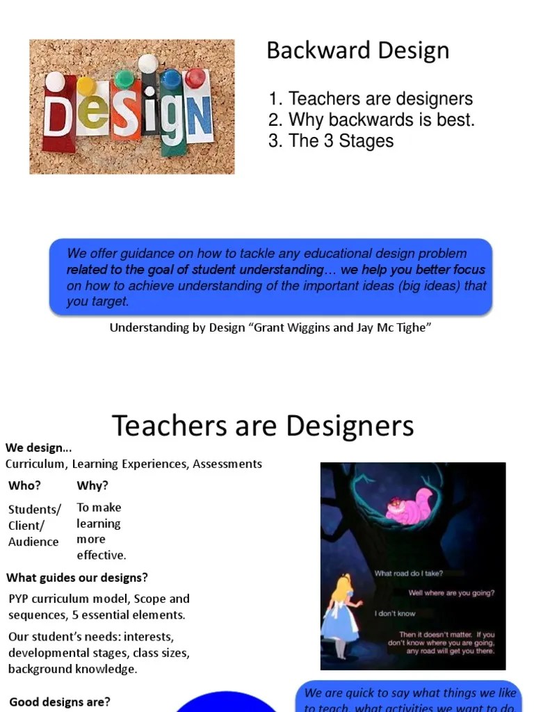 Backward Design 1. Teachers Are Designers 2. Why Backwards Is Best. 3
