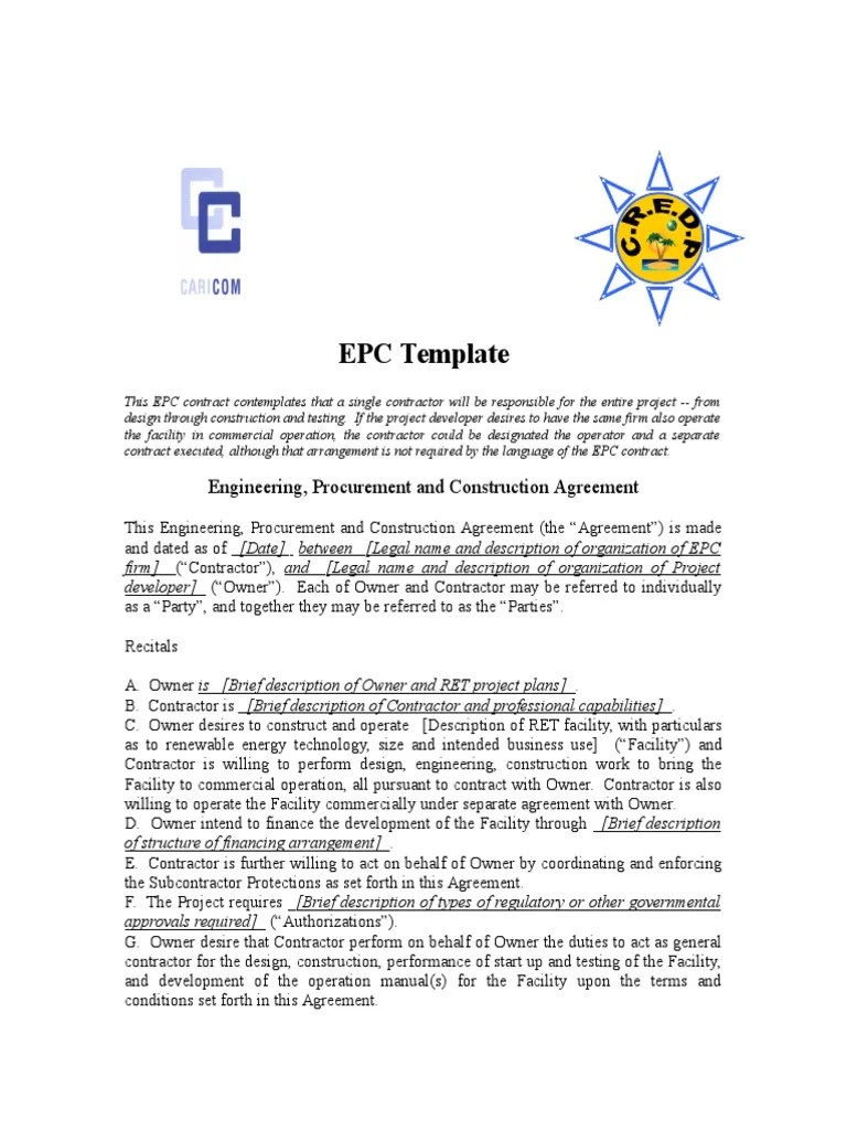 Epc Template PDF General Contractor Addendum