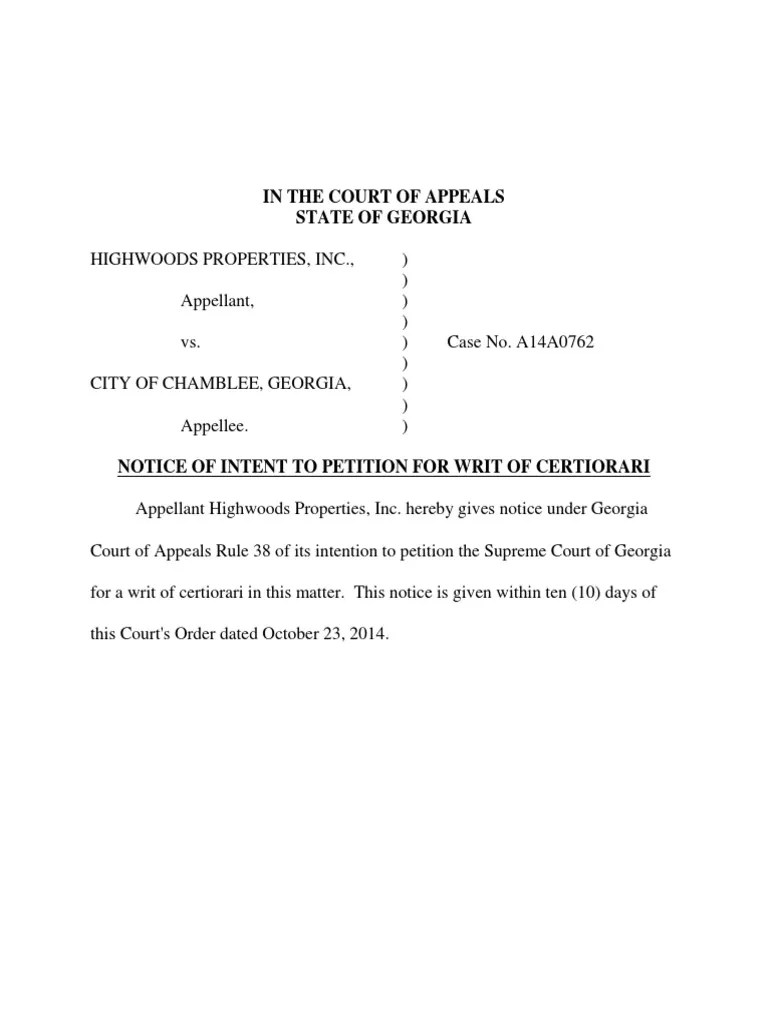 Century Center Files Notice of Intent To Petition For Writ of 