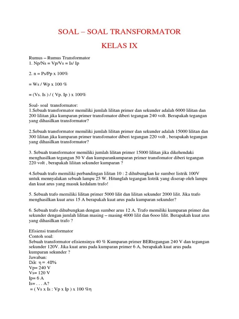 Soal Soal Transformator | PDF