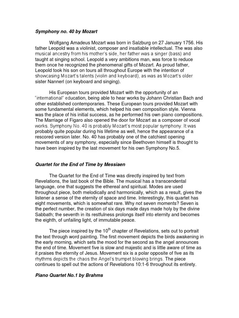 Liner Notes Examples Wolfgang Amadeus Mozart Johannes Brahms