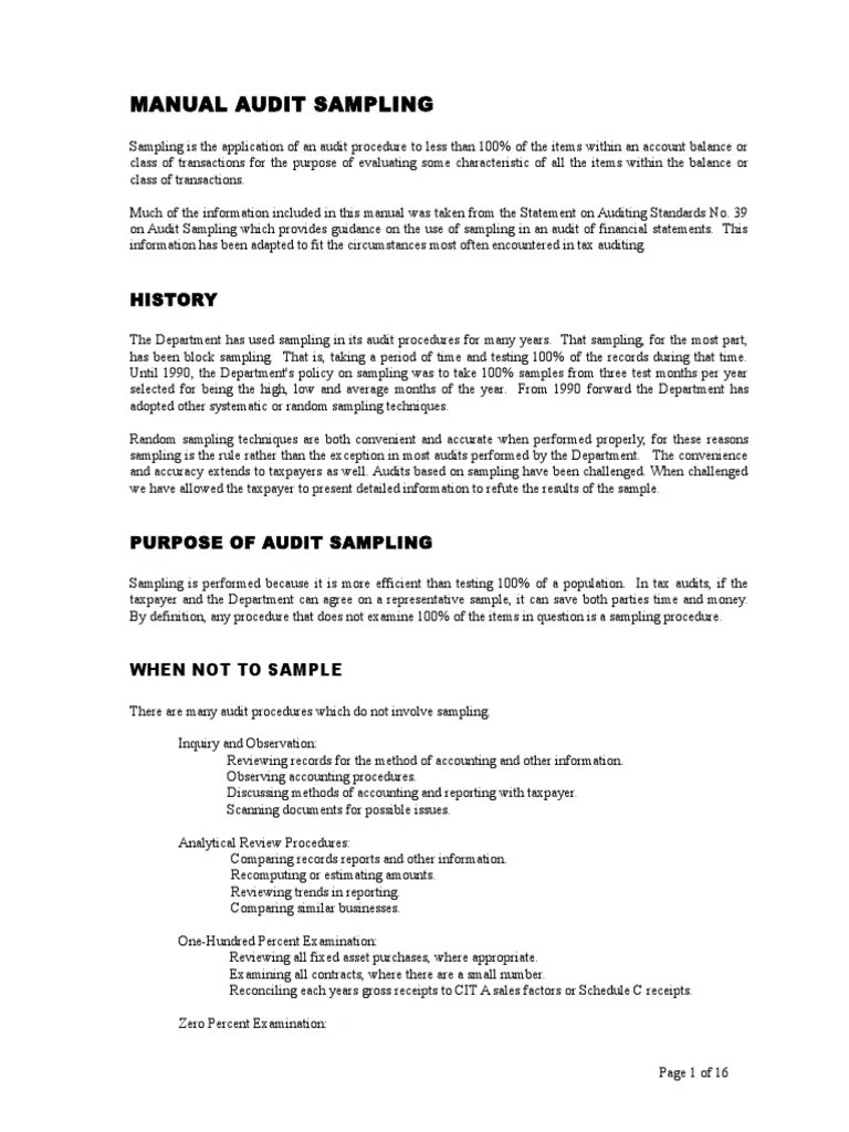 Audit Sampling Manual PDF Stratified Sampling Sampling (Statistics)