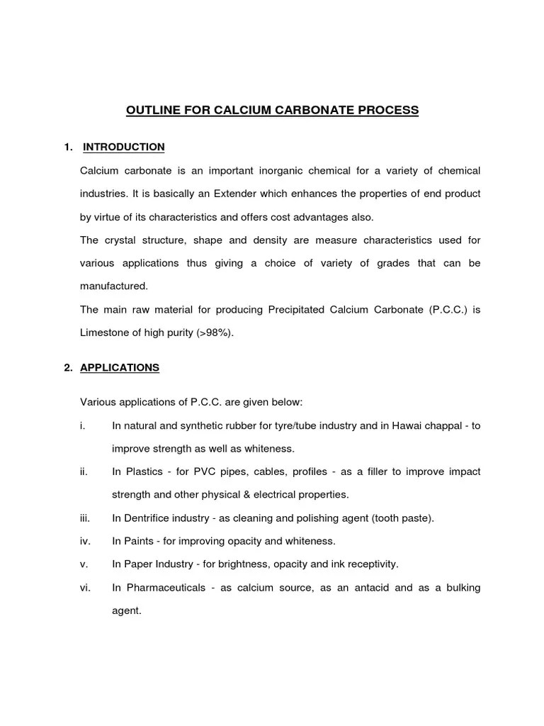 Outline For Calcium Carbonate Process | PDF | Chemical Substances