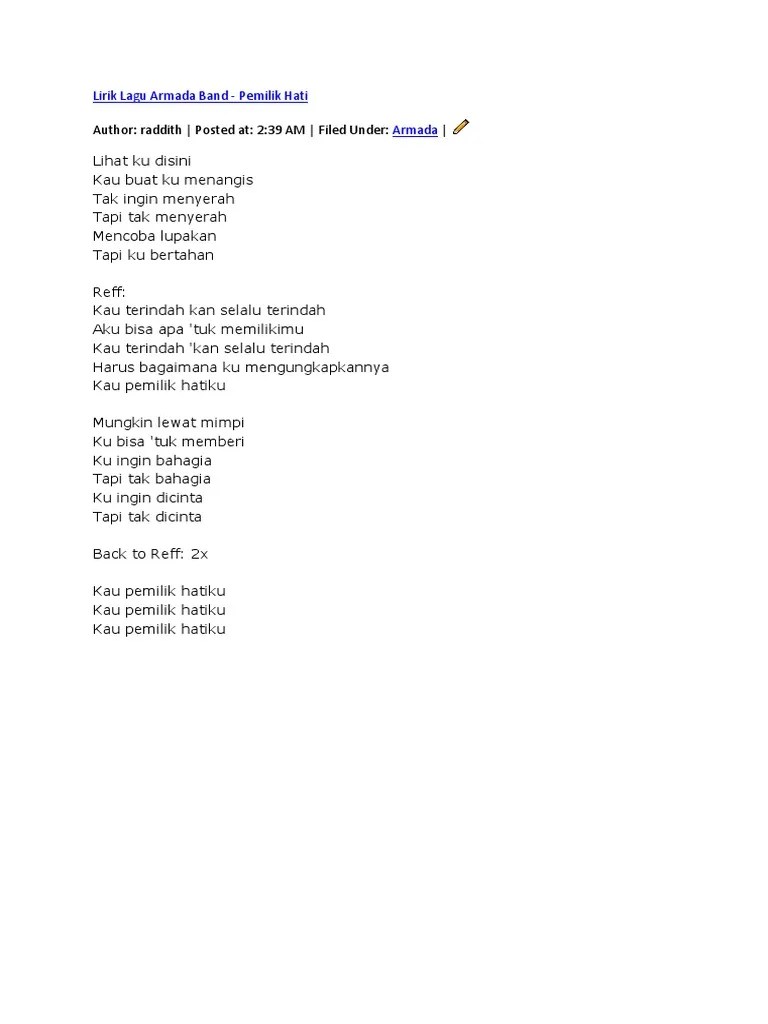 Lirik Armada - Pemilik Hati | PDF