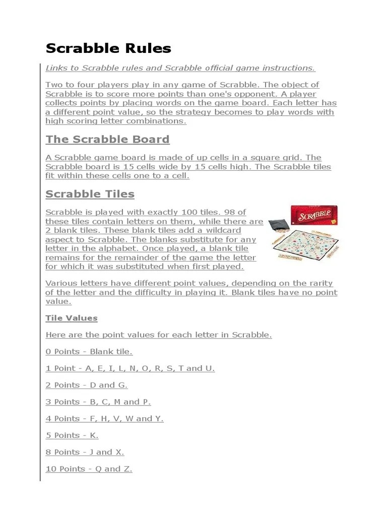 Scrabble Rules | Linguistics | Linguistics