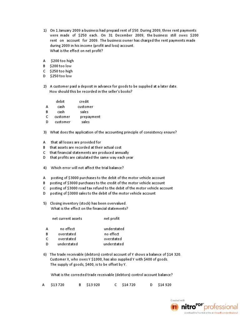MCQ Test 1 PDF Debits And Credits Business