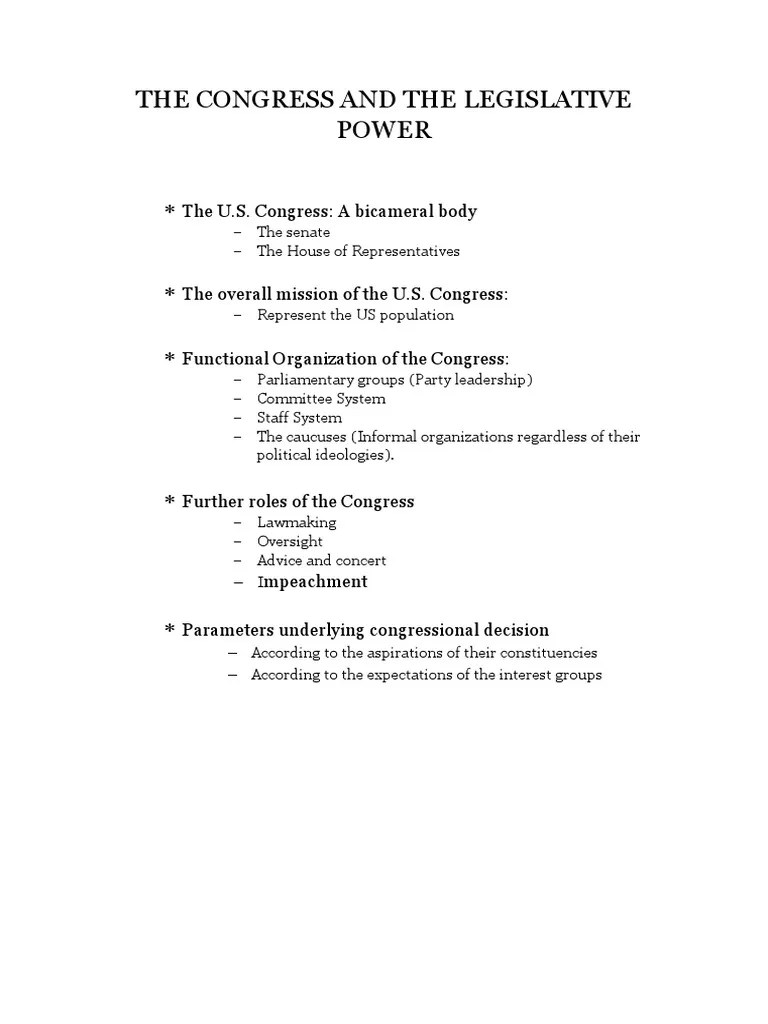 The Congress And The Legislative Power United States Congress