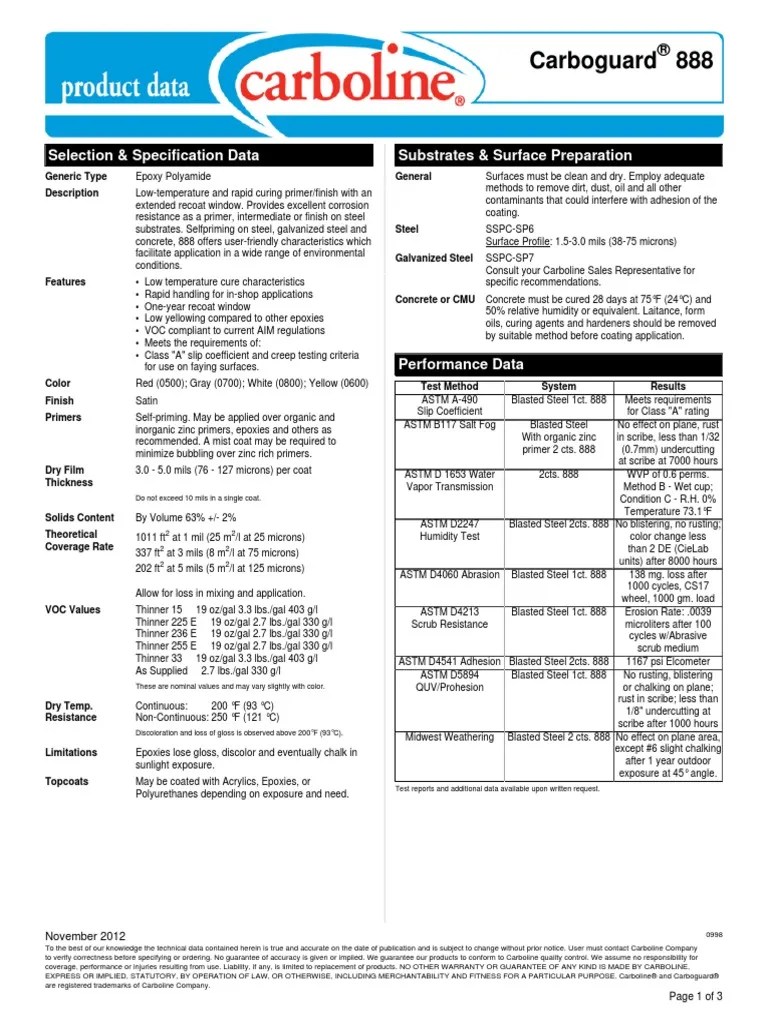Carboguard 888 PDS PDF Epoxy Shelf Life