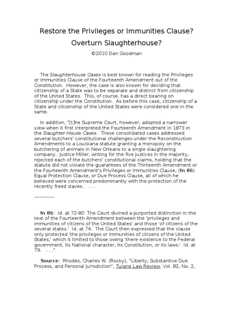 Restore The Privileges or Immunities Clause? PDF Privileges Or