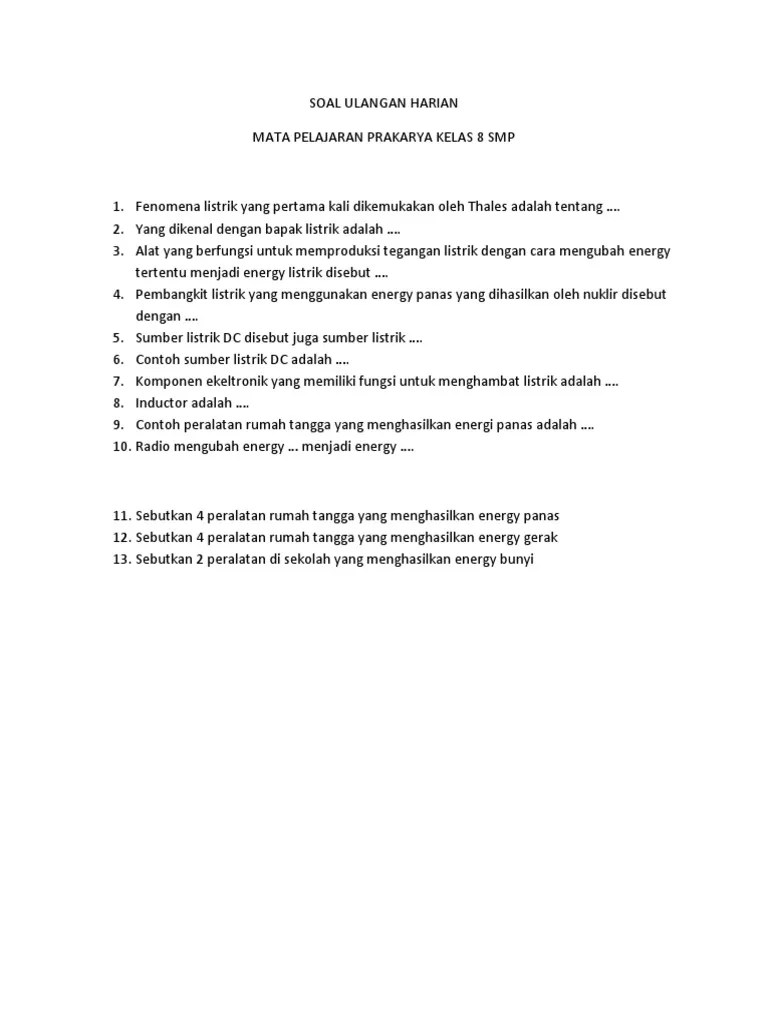 Soal Ulangan Harian Prakarya Kelas 8 | PDF