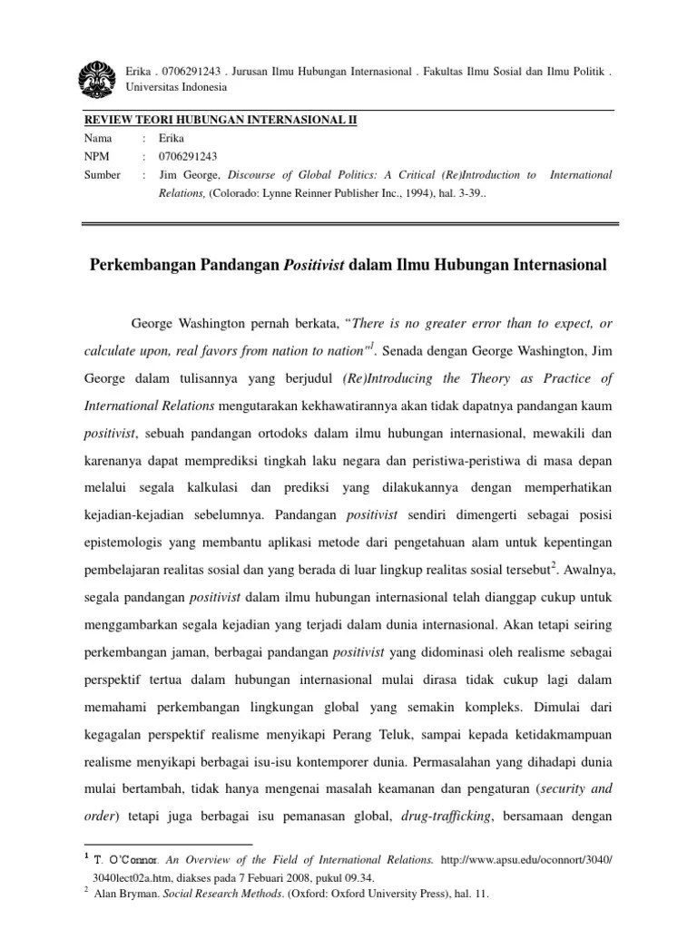 Perkembangan Pandangan Positivist Dalam Ilmu Hubungan Internasional