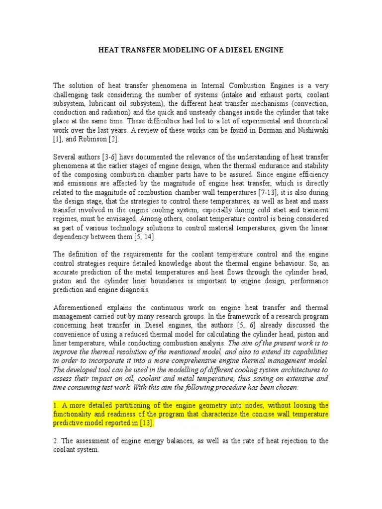 Heat Transfer Modeling of A Diesel Engine | PDF | Cylinder (Engine