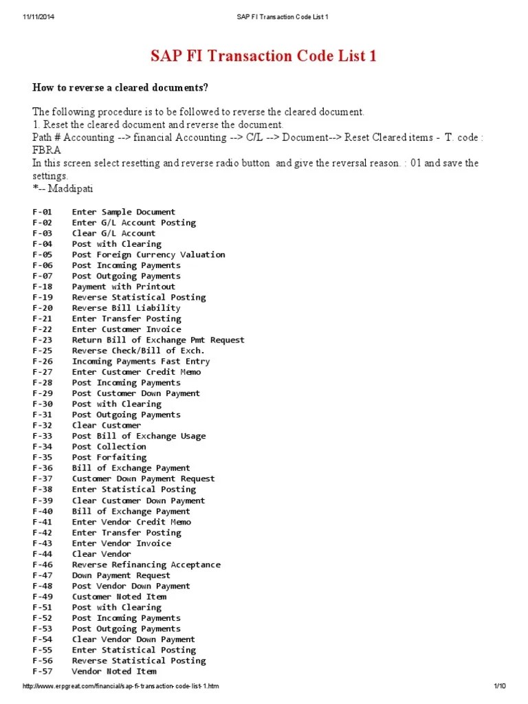 SAP FI Transaction Code List 1 Cheque Payments