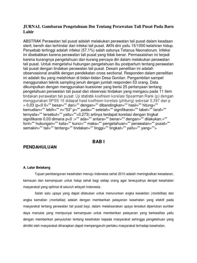 JURNAL Gambaran Pengetahuan Ibu Tentang Perawatan Tali Pusat Pada Baru
