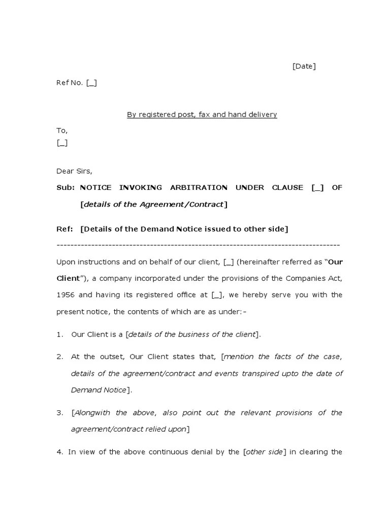 Notice Invoking Arbitration PDF Arbitration Private Law