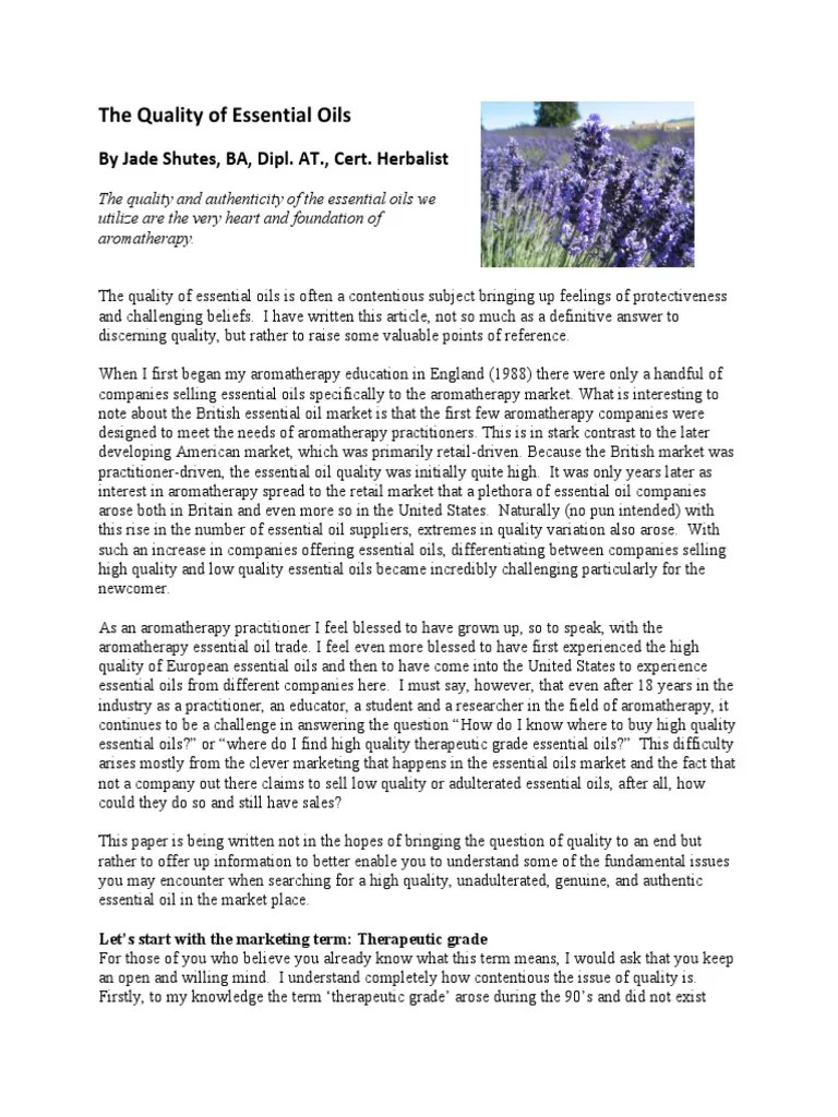 The Quality of Essential Oils Journal PDF Mass Spectrometry Odor