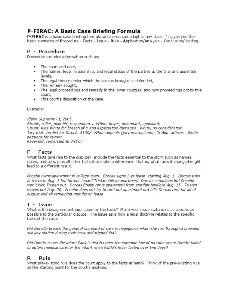 A Comprehensive Guide to the PFIRAC Method of Case Briefing PDF