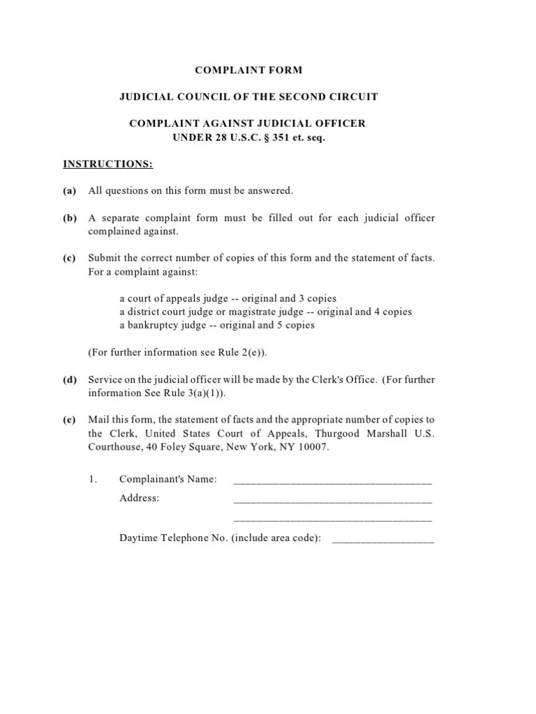 Judicial Misconduct Complaint Form 2nd Circuit Complaint Notary