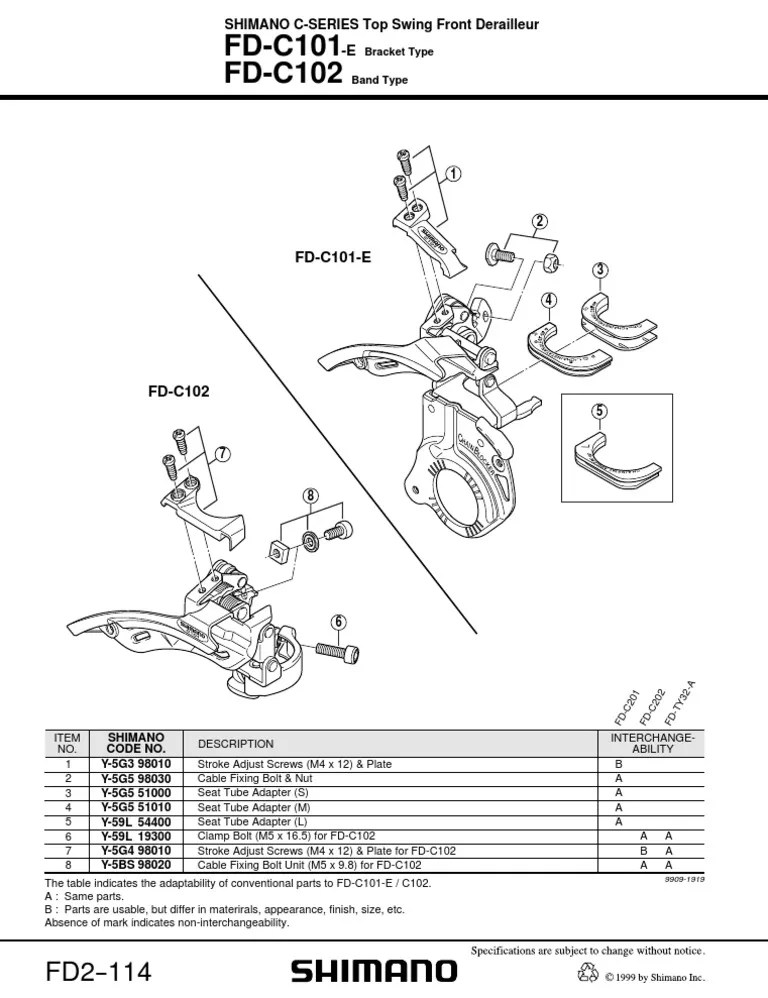Shimano EVFDC101E, C102 Altus Top Swing Front Derailleur PDF