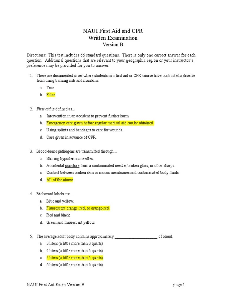 First Aid Exam B | Myocardial Infarction | Wound