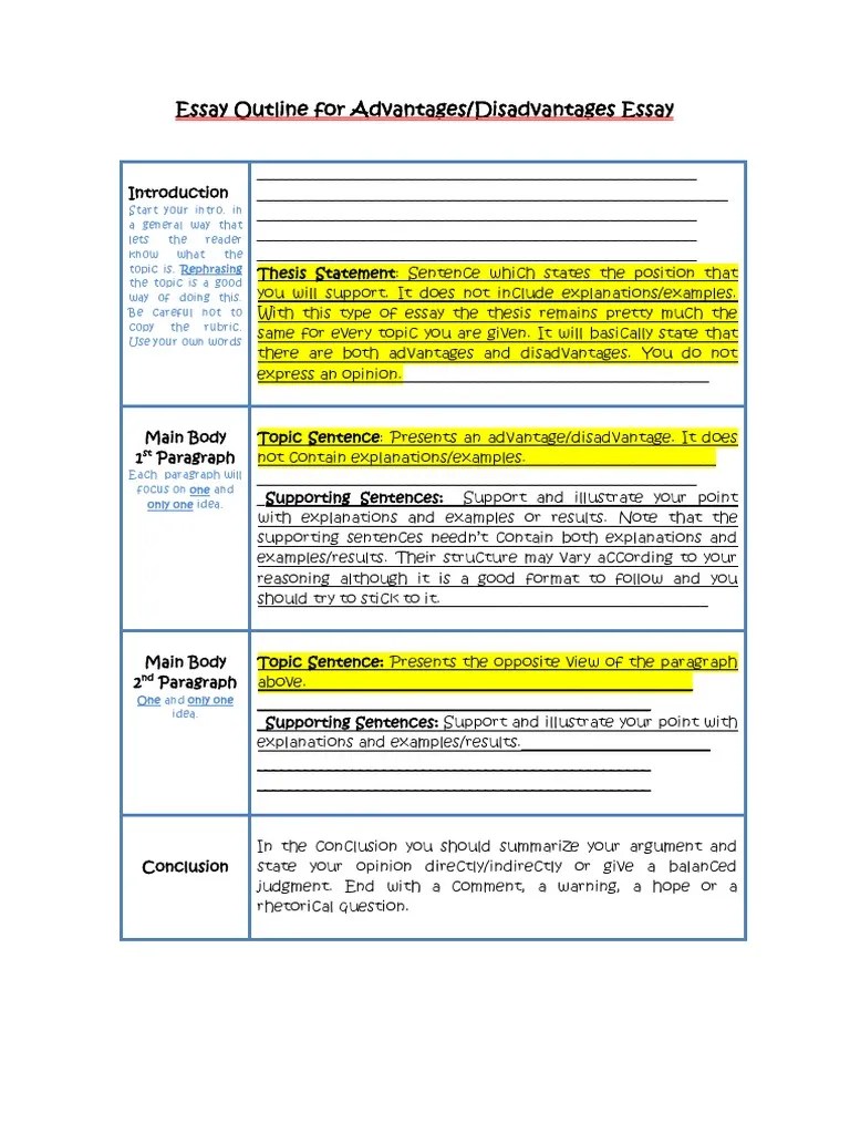 Essay Outline For Pros and Cons Essay PDF