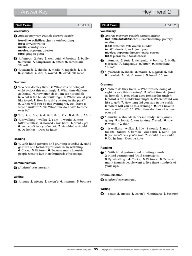 Answer Key: Hey There! 2 | PDF