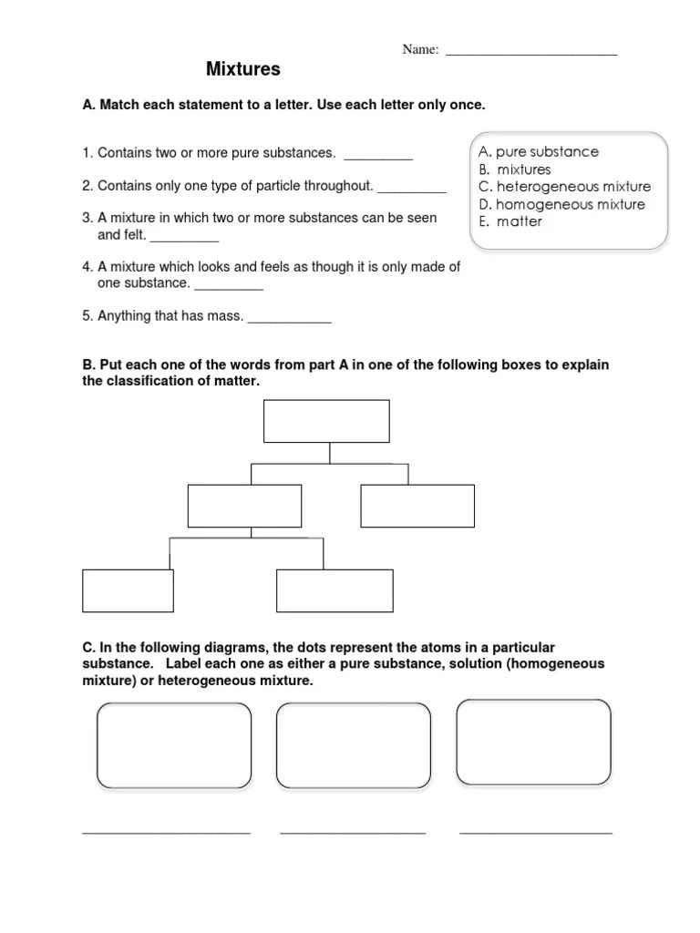 mixture worksheet | Mixture | Homogeneity And Heterogeneity