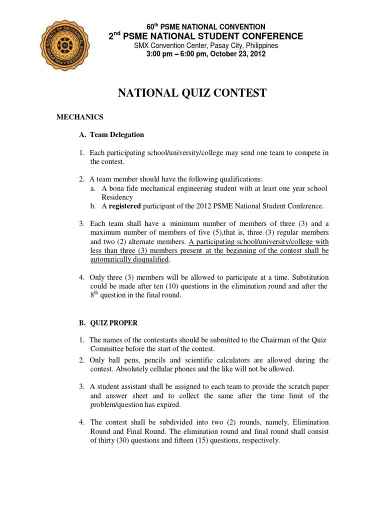 Quiz Contest Mechanics Multiple Choice Engineering