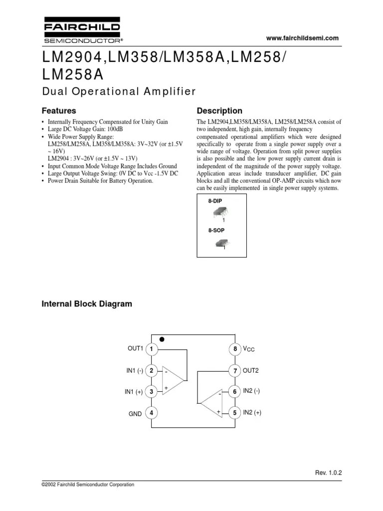 Datasheet LM358 Operational Amplifier Electrical Engineering