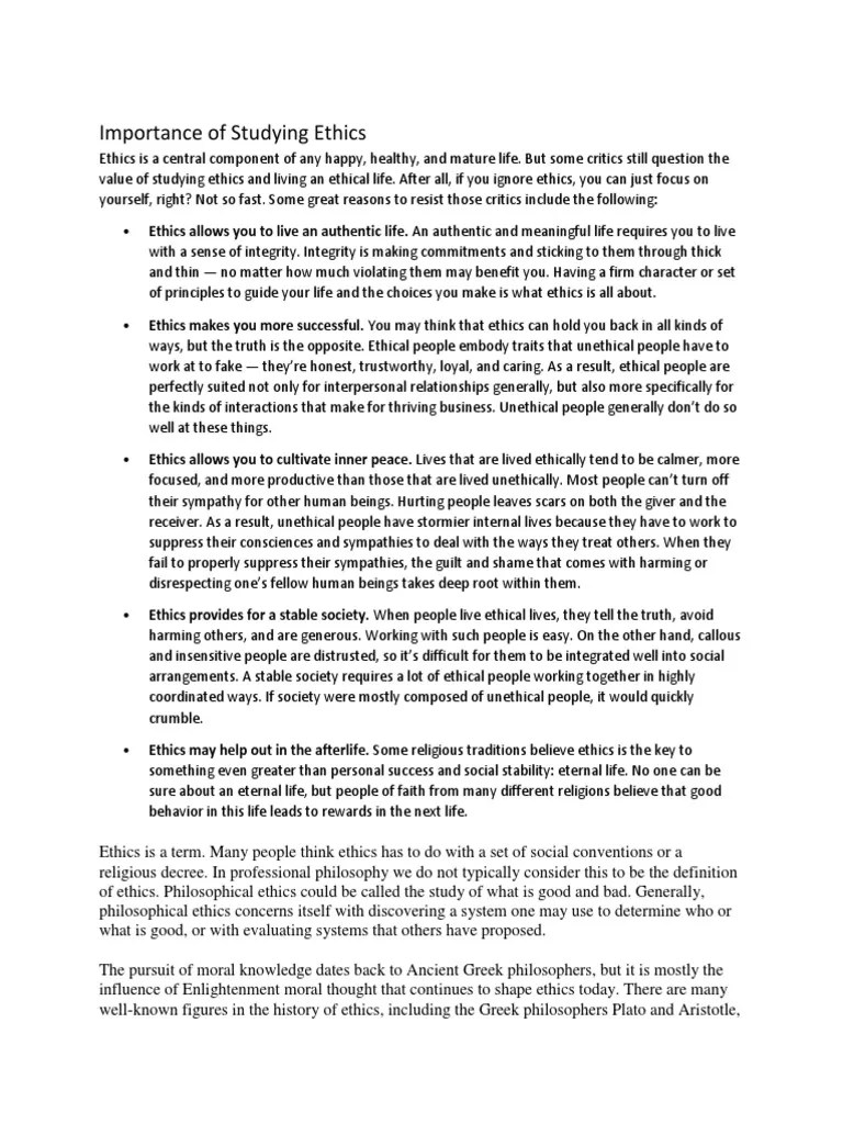 Importance of Studying Ethics Utilitarianism Morality