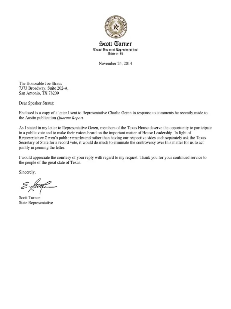 Letter To Speaker Straus Regarding Record Vote Speaker Of The United