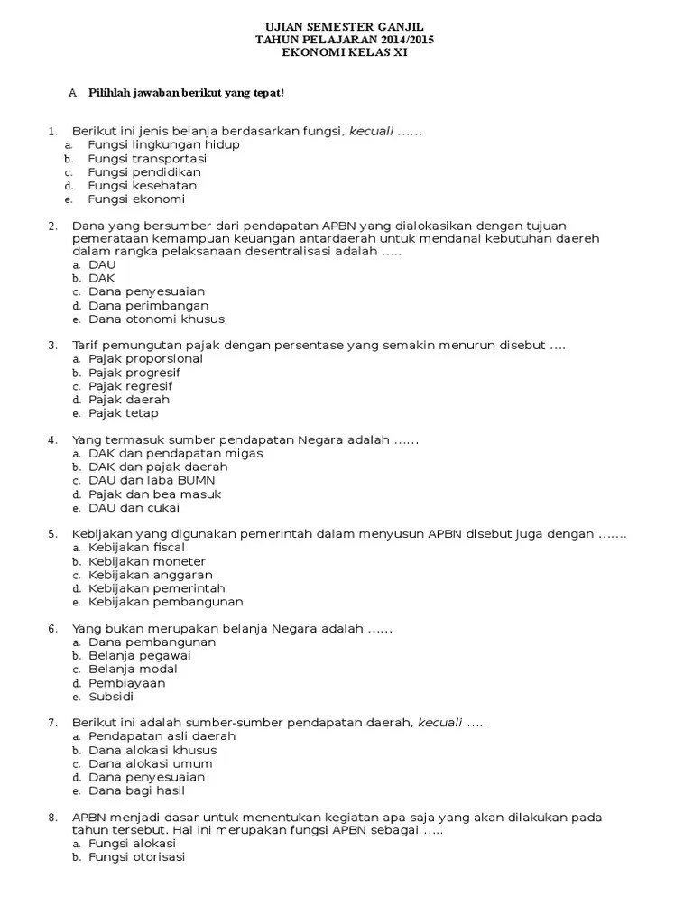 Soal Dan Jawaban Ekonomi Kelas 11 Semester 2 - Kumpulan Contoh Surat Dan Soal Terlengkap