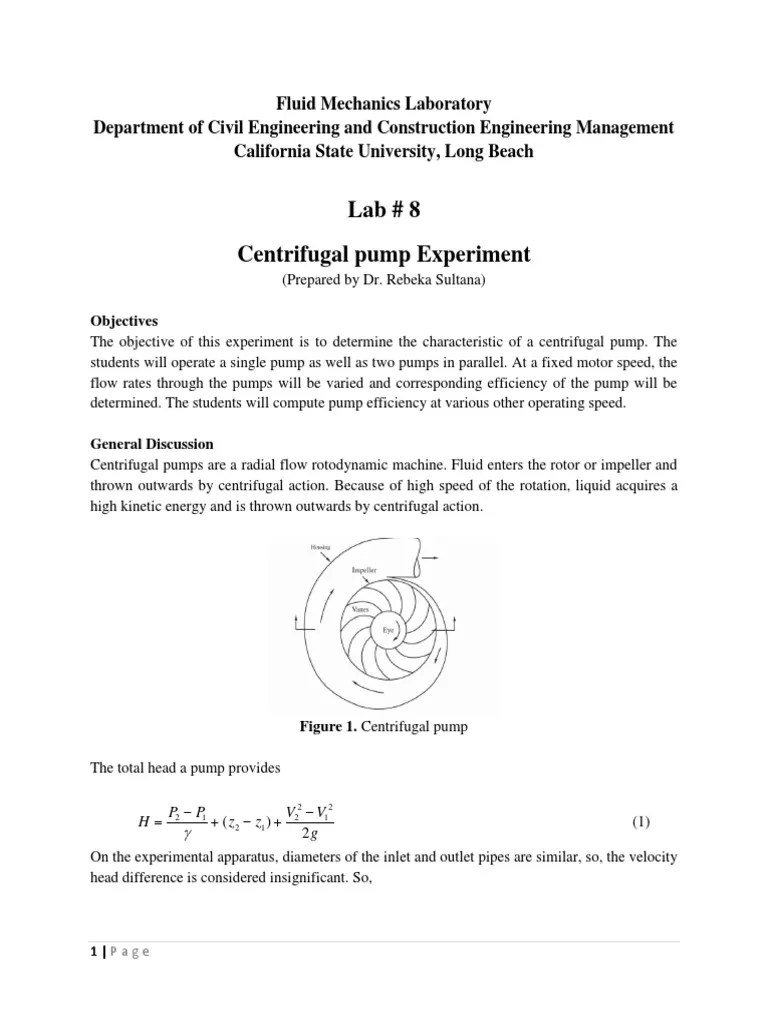 Lab 8Centrifugal Pump ExperimentMethod Pump Liquids