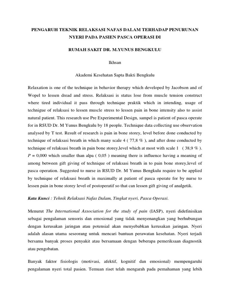 Pengaruh Teknik Relaksasi Nafas Dalam Terhadap Penurunan Nyeri Pada